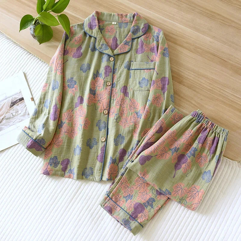 2024 Japan Spring and Autumn Women's pajamas set 100% cotton retro two-piece set