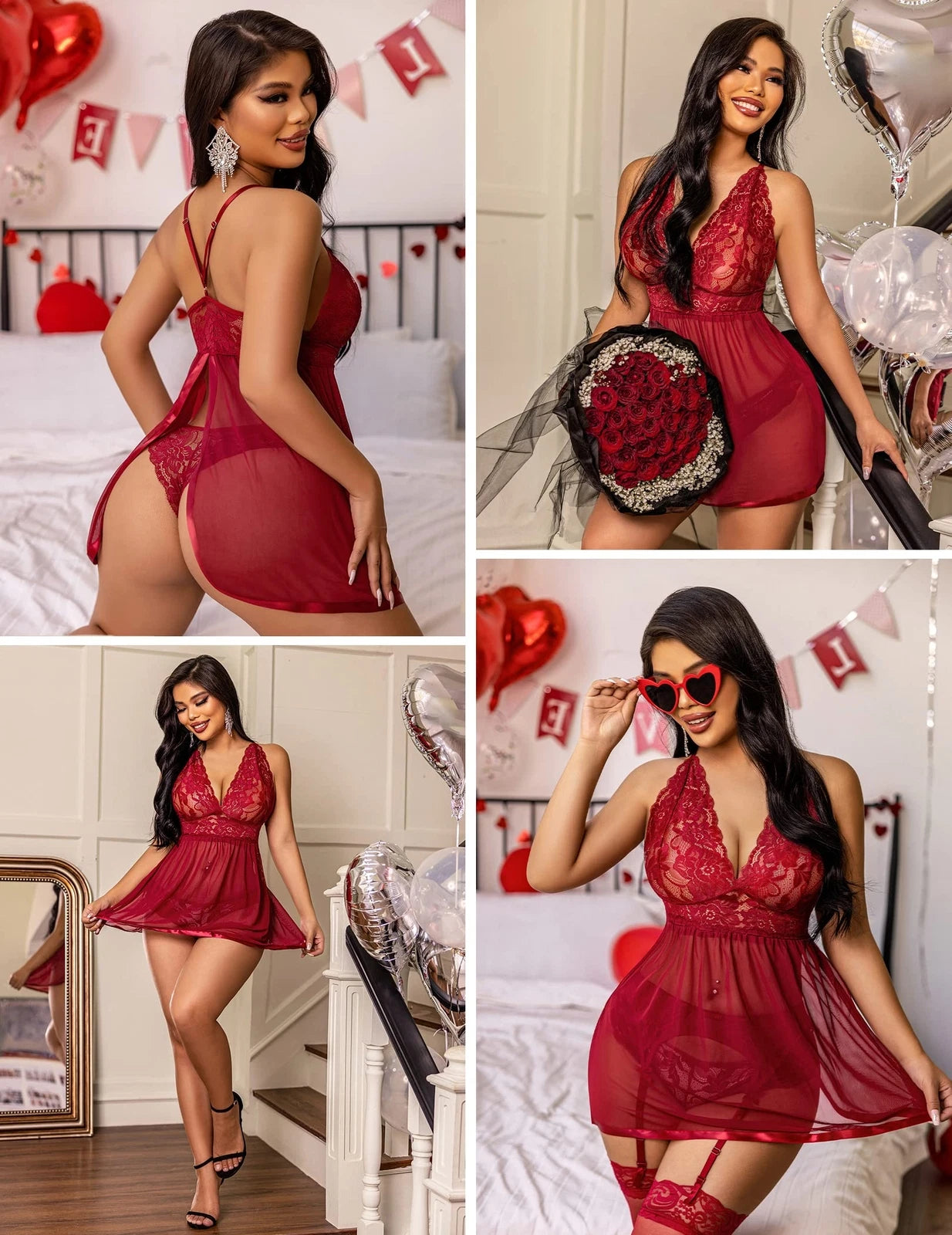 Sexy-Lingerie Women's Babydoll G-string Sleepwear Underwear Lace Dress Nightwear