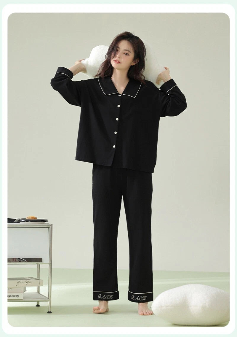 New Women's Long Sleeve Homewear Antibacterial Comfortable Cotton Sleepwear Set