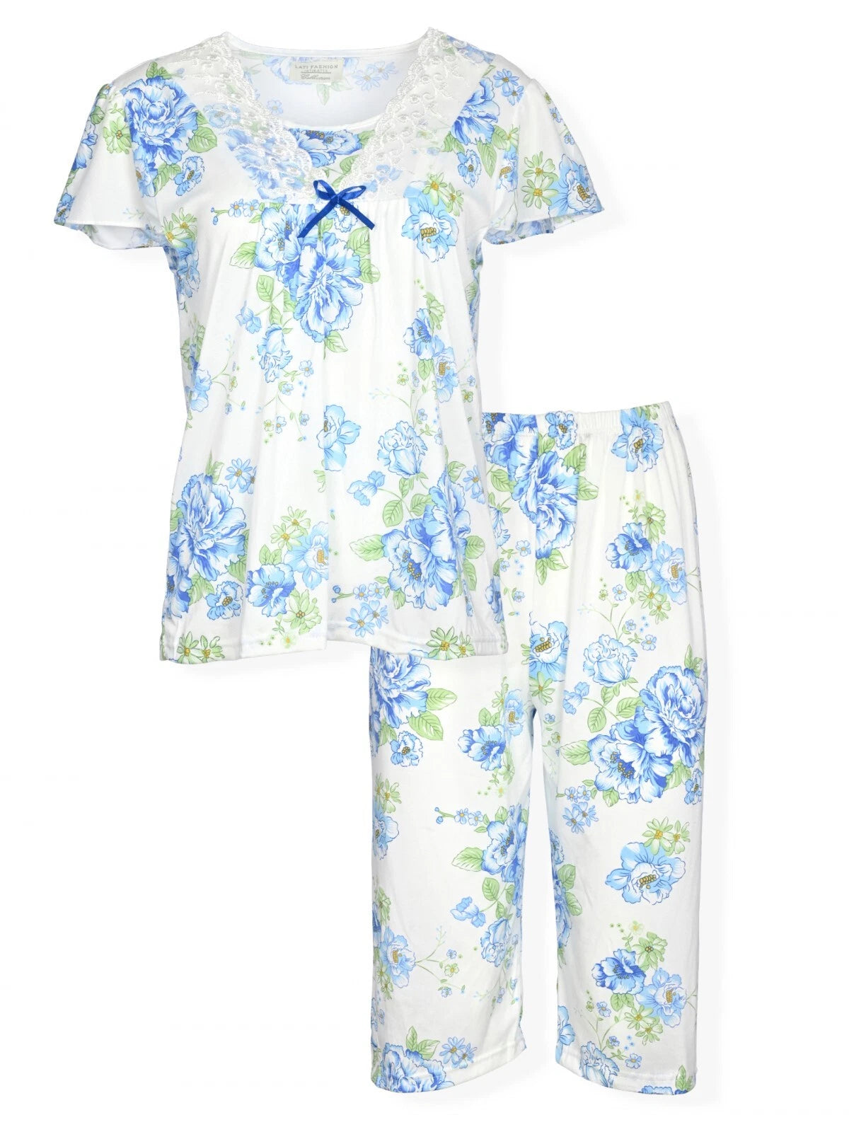 JEFFRICO Womens Capri Pajama Set 2 Piece Short Sleeve Top & Capri Pants 812C
