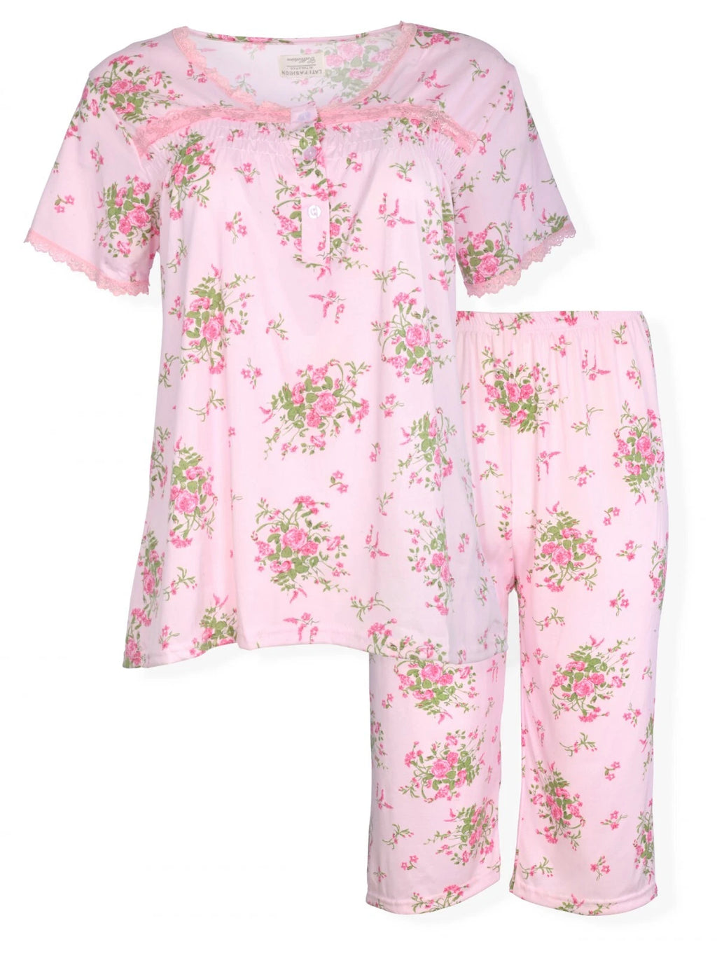 JEFFRICO Womens Capri Pajama Set 2 Piece Short Sleeve Top & Capri Pants 5201C
