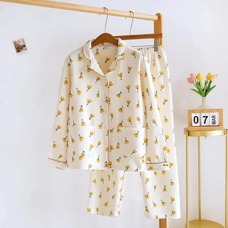 2023 Women's Pajamas Suit Cardigan Winter Pyjamas Sets Home Clothes Sleepwear