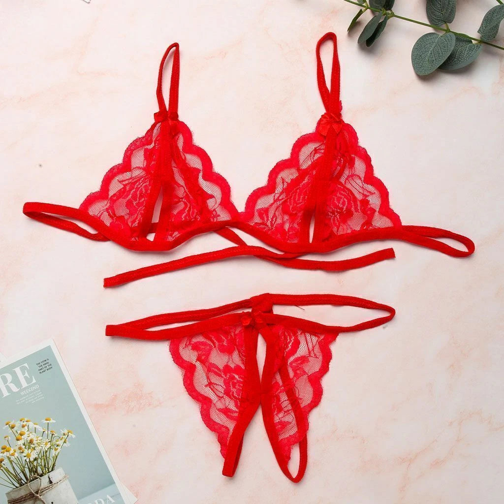Sexy Lingerie Lace Bra G-string Thong Set Babydoll Sleepwear Underwear Nightwear