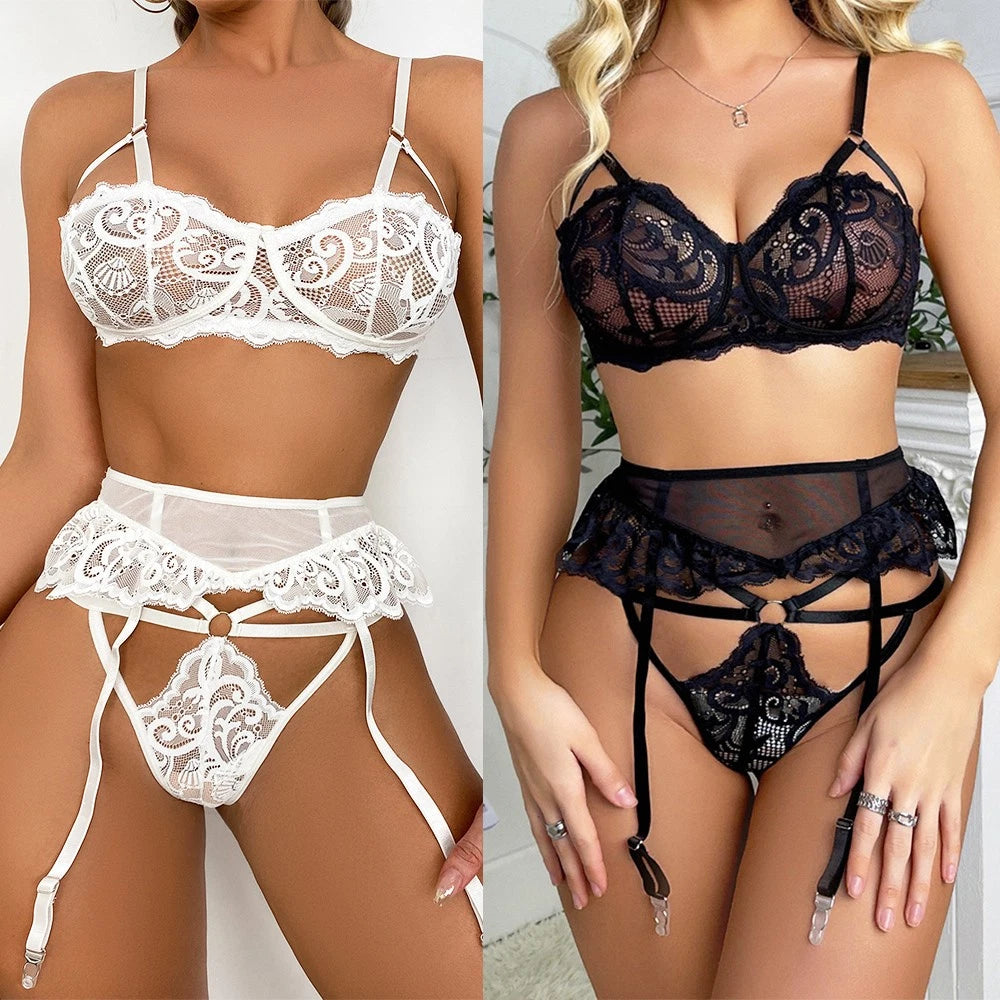 Sexy Lingerie Lace Dress Underwear w/Garter Belt Babydoll Nightwear Sleepwear