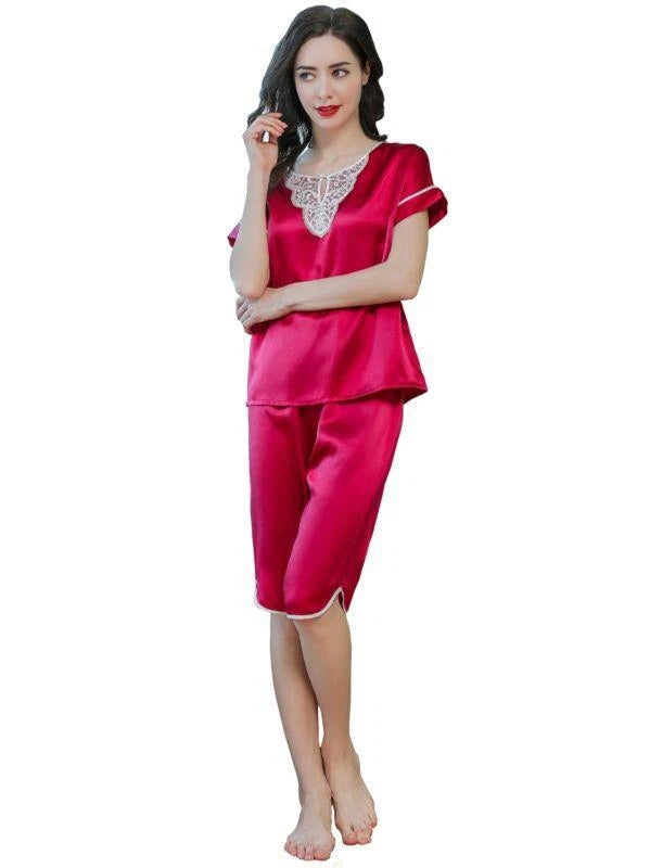 New Women Silk Pajamas Set,2 pieces,100% Mulberry Silk Sleepwear Nightwear U7198