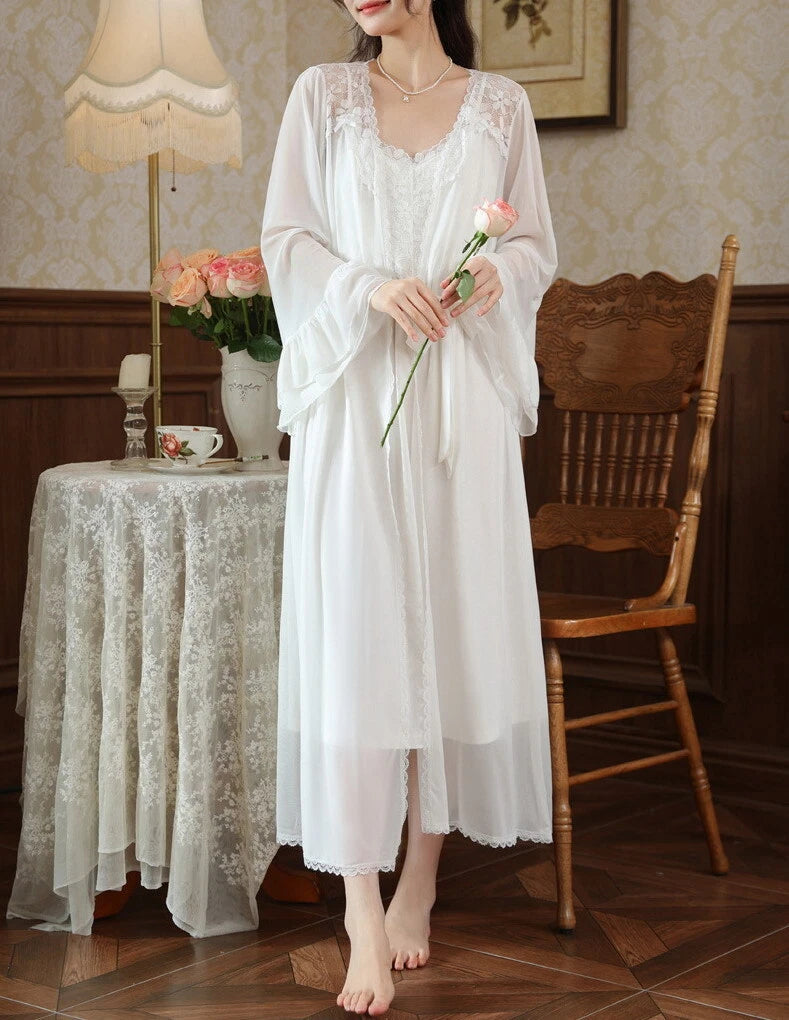 Women Lounge Suit Sling Padded Dress Cotton Robes Mesh Nightwear 2pcs 161201