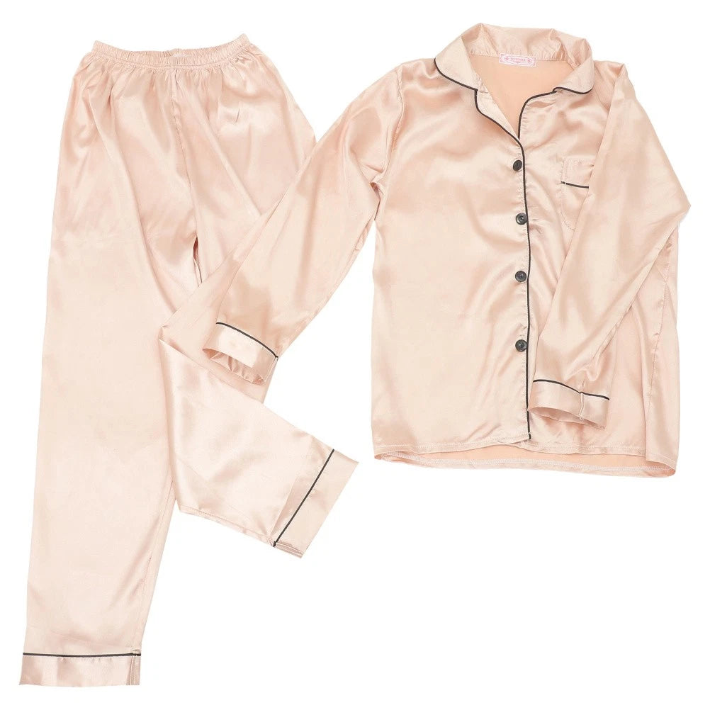 1 Set Female Nightclothes Trousers Simulated Silk Pajamas Set Fresh Long Sleeve