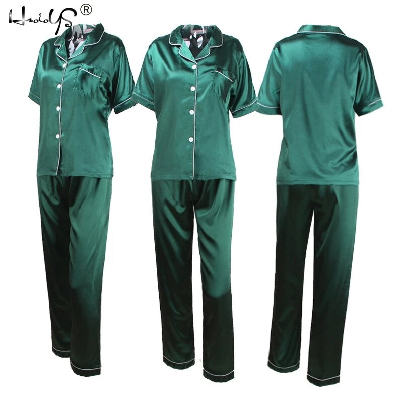 Women Lady Silk Satin Pajamas Set Pyjama Sleepwear Nightwear Summer Homewear Pj