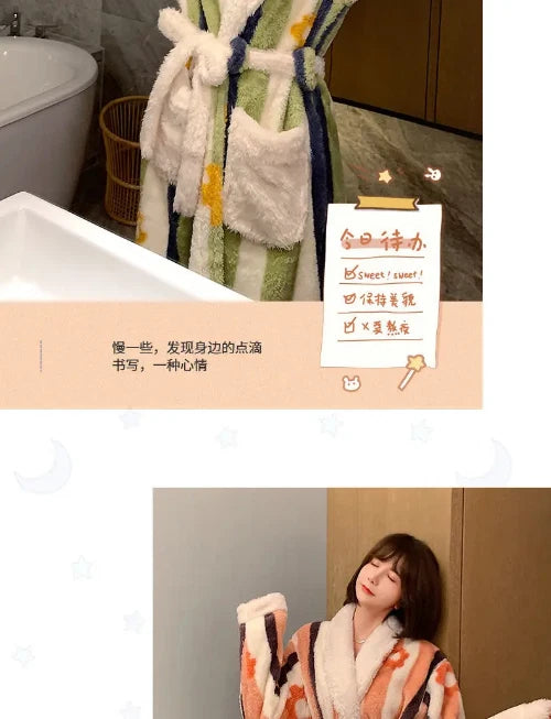 Coral Fleece Nightgown Women Flannel Plus Velvet Princess Sweet Bathrobe Pajamas