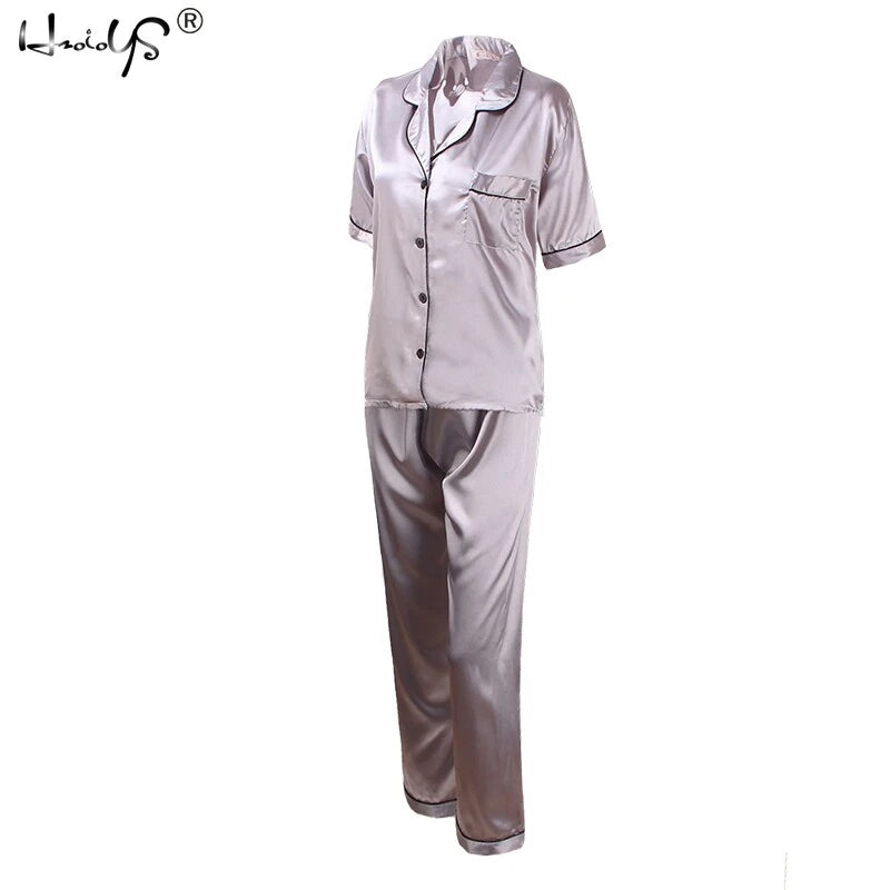 Women Lady Silk Satin Pajamas Set Pyjama Sleepwear Nightwear Summer Homewear Pj