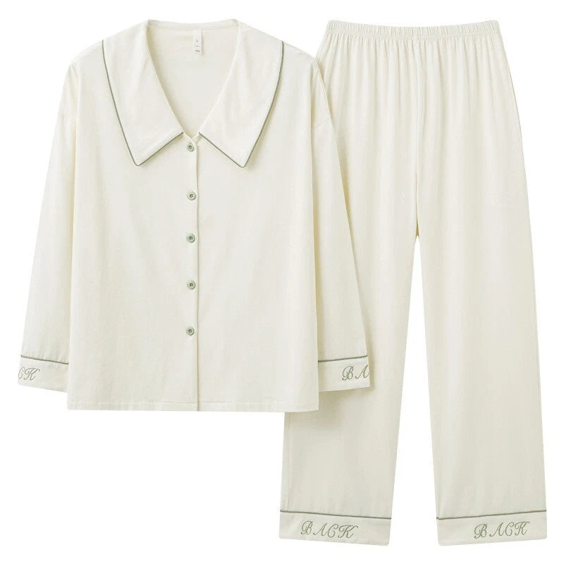 New Women's Long Sleeve Homewear Antibacterial Comfortable Cotton Sleepwear Set