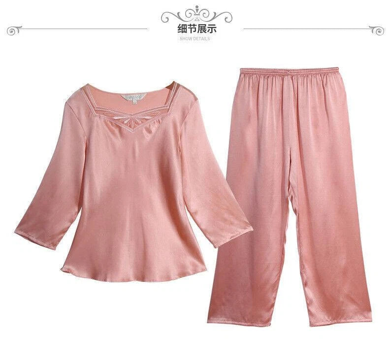 New Women Silk Pajamas Set,2 pcs,100% Mulberry Silk Sleepwear Nightwear U7130