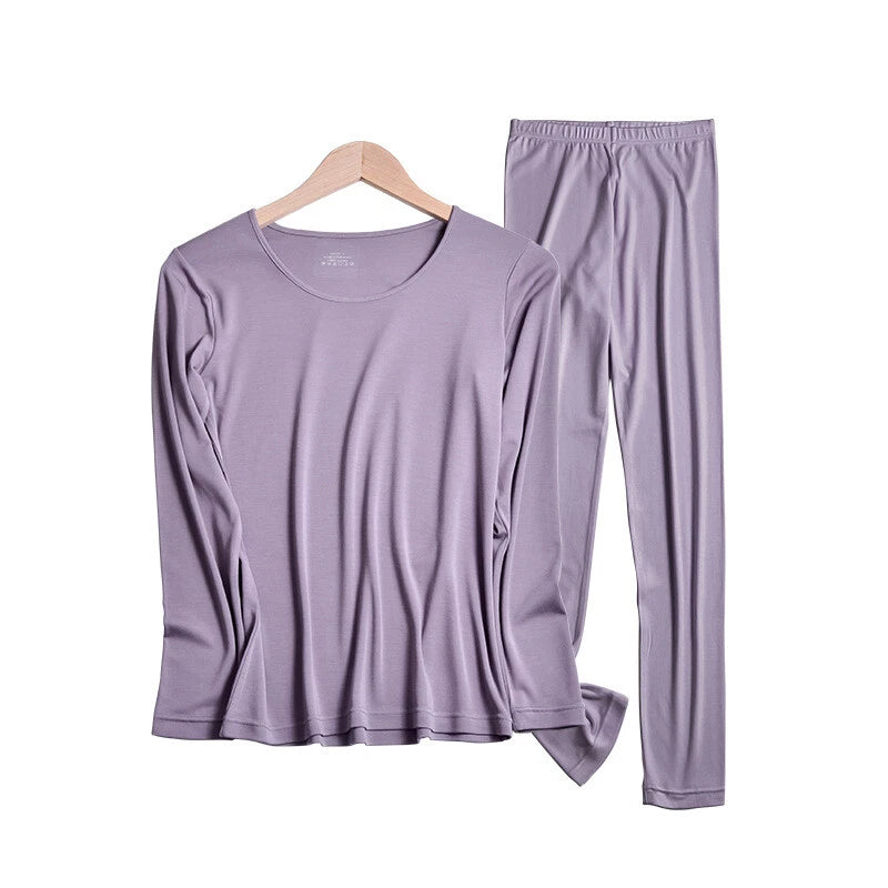 Fashion Winter Women's Pajama Set Thin Warm Underwear Tops Slim Bottom Pants