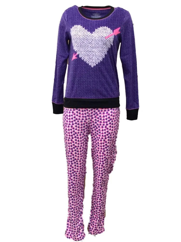 Celestial Dreams Womens Purple Heart Pajamas Fleece Pajama Set Large