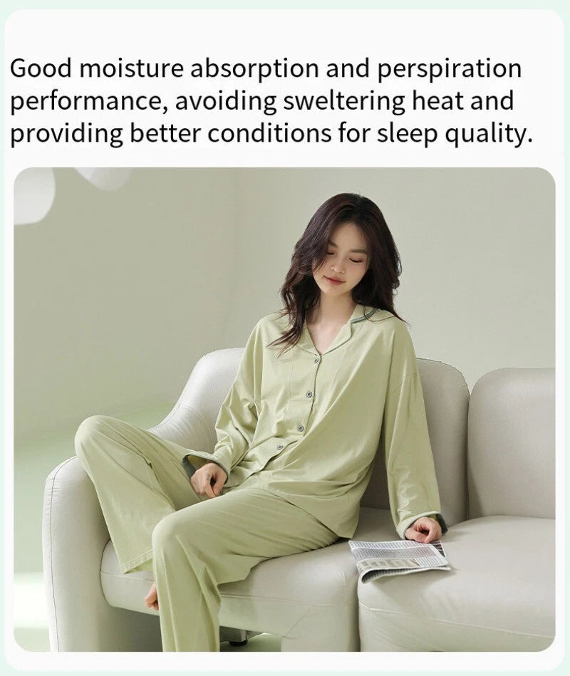 Women's Pajamas Set Antibacterial Dust Mite Resistant Solid Color Homewear