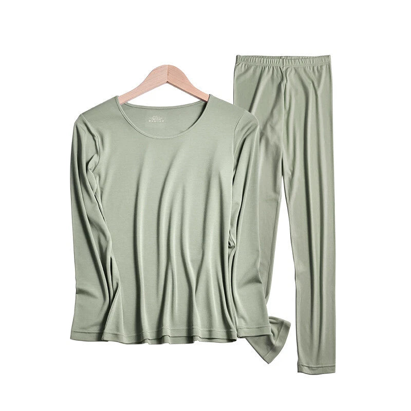 Fashion Winter Women's Pajama Set Thin Warm Underwear Tops Slim Bottom Pants