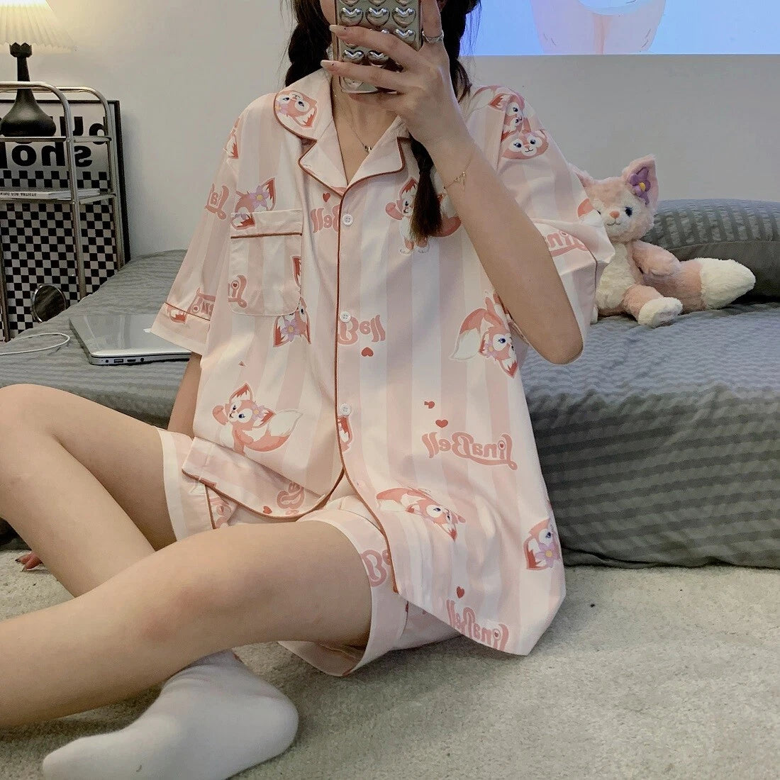 LinaBell Stain Pajamas Set Short Sleeve Top Shorts Pajamas Sleepwear unisex