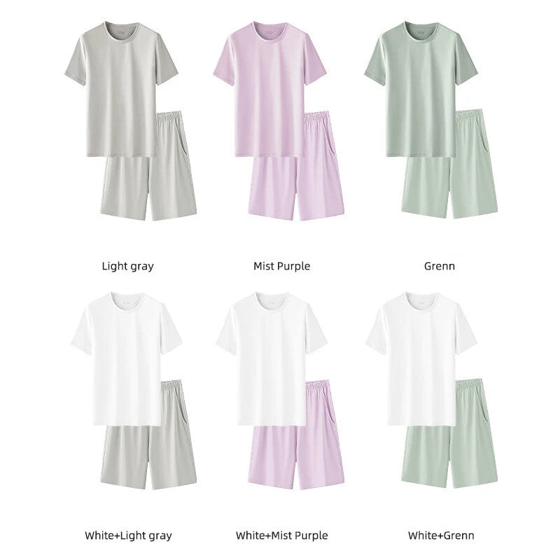Summer Women's Cotton Antibacterial Thin Suitable Home Trip Pajamas Set-