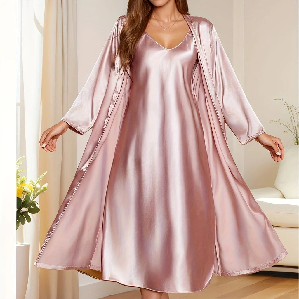 Women's satin silk robe dress sleepwear underwear long nightgown sleepwear