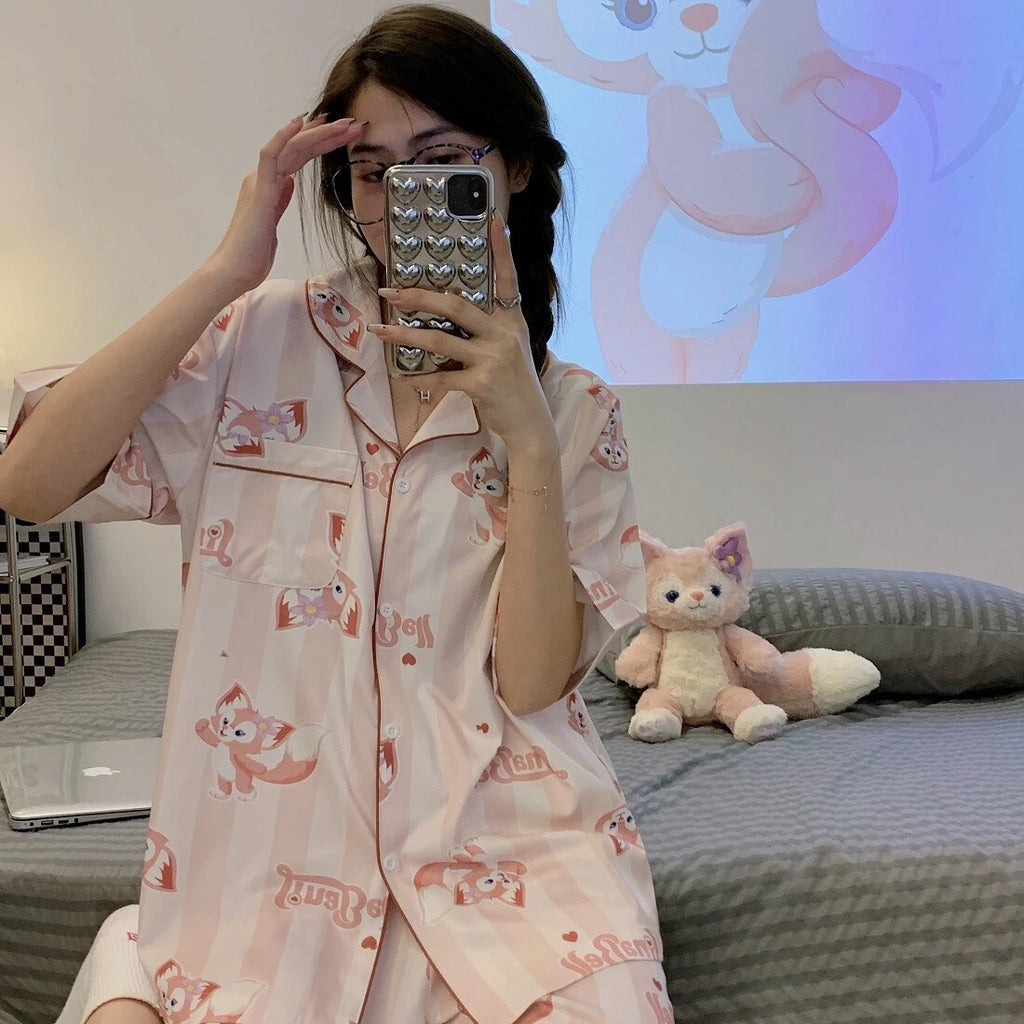 LinaBell Stain Pajamas Set Short Sleeve Top Shorts Pajamas Sleepwear unisex