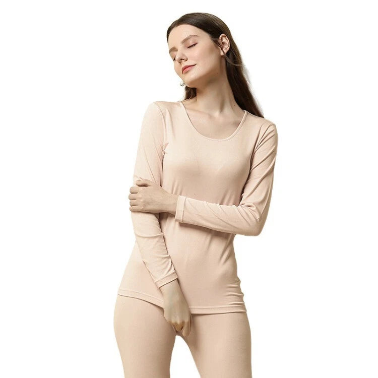 Fashion Winter Women's Pajama Set Thin Warm Underwear Tops Slim Bottom Pants