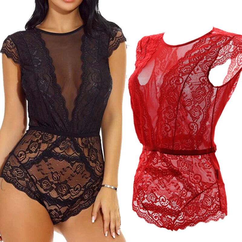 Womens Sexy Lingerie Lace Romper Teddy One Piece Bodysuit Babydoll Sleepwear US