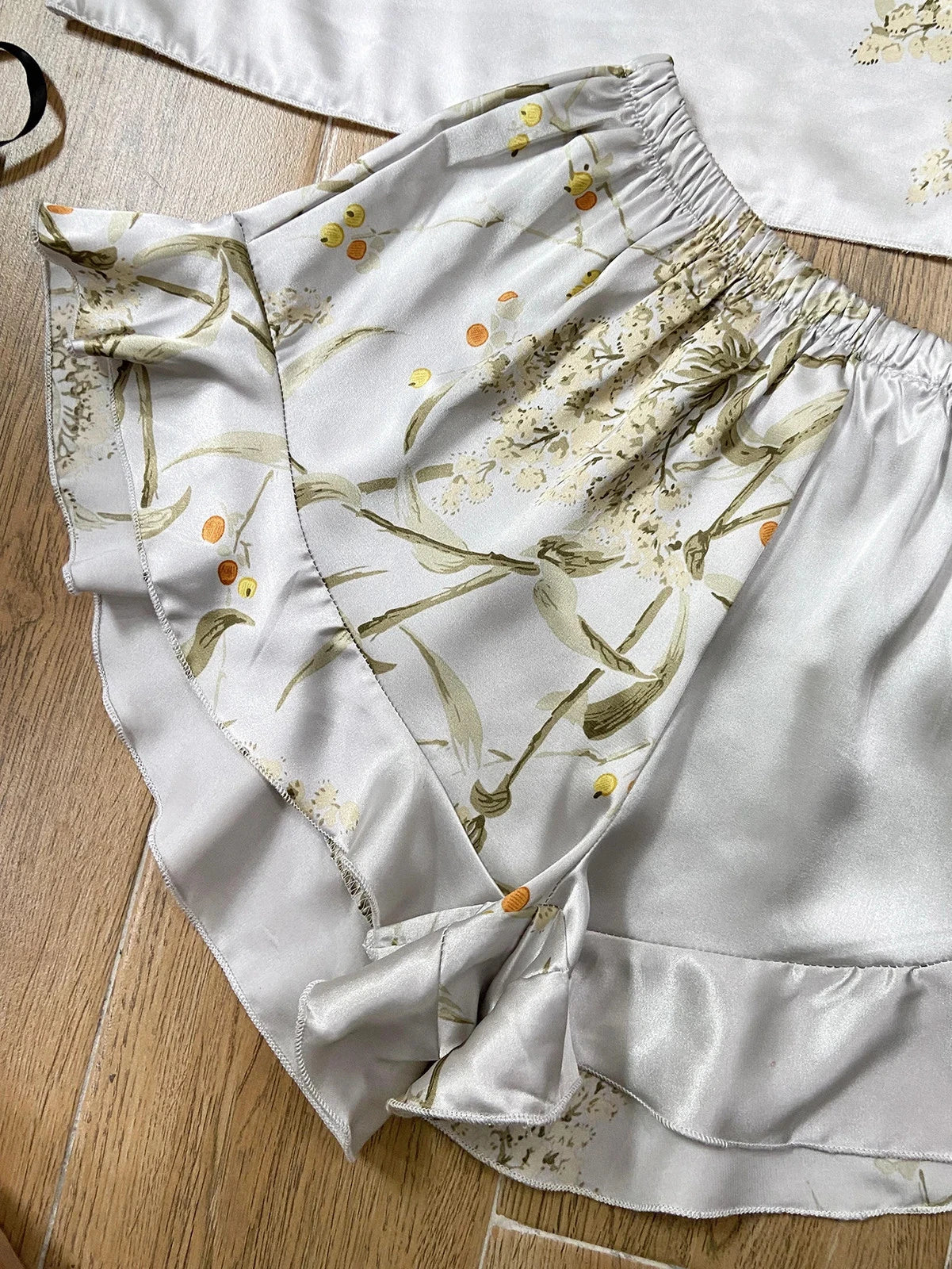 Floral Print Cami Tops Ruffle Hem Shorts Pajama Set Women's Sleepwear Loungewear