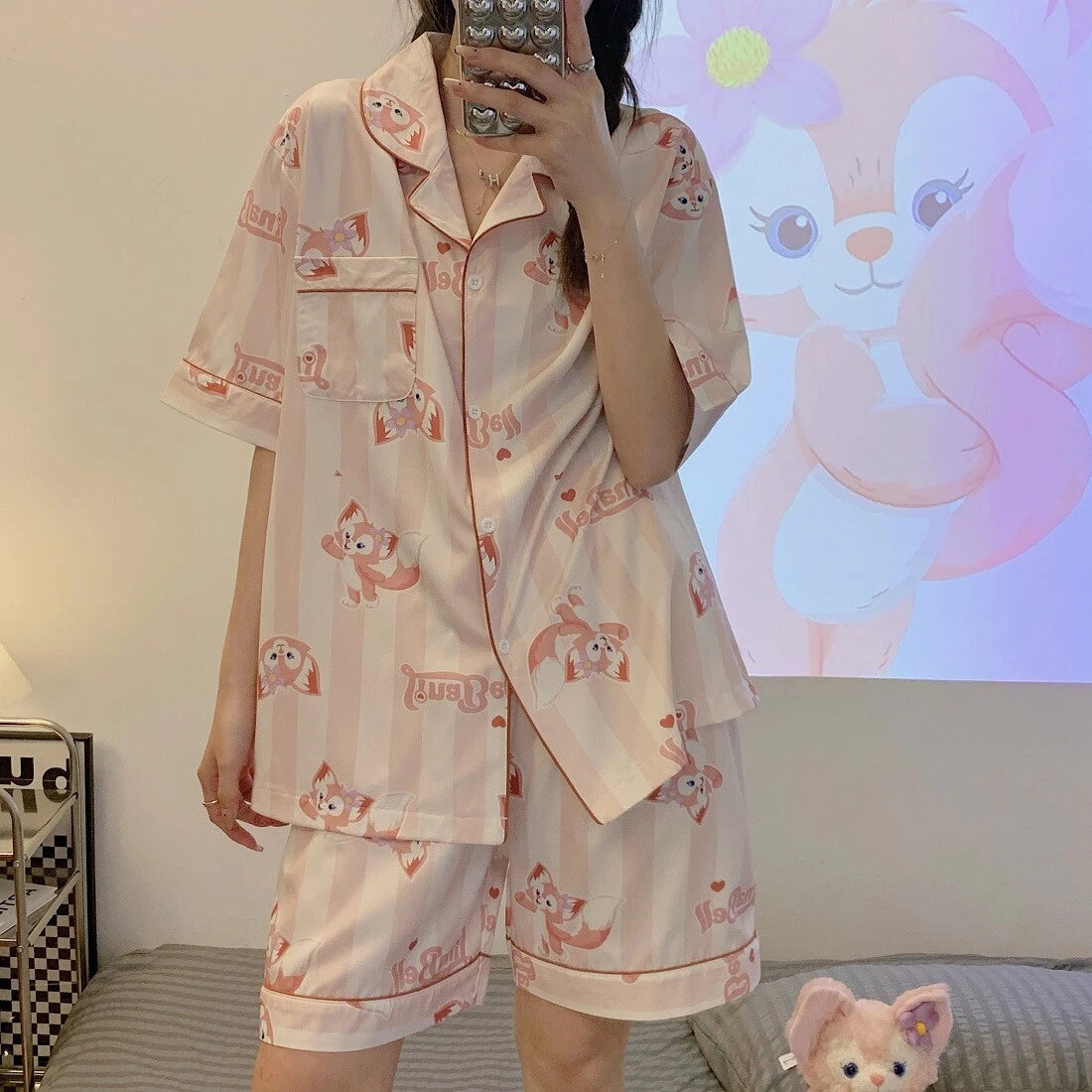 LinaBell Stain Pajamas Set Short Sleeve Top Shorts Pajamas Sleepwear unisex