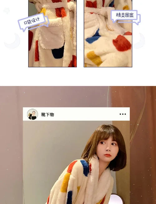 Coral Fleece Nightgown Women Flannel Plus Velvet Princess Sweet Bathrobe Pajamas