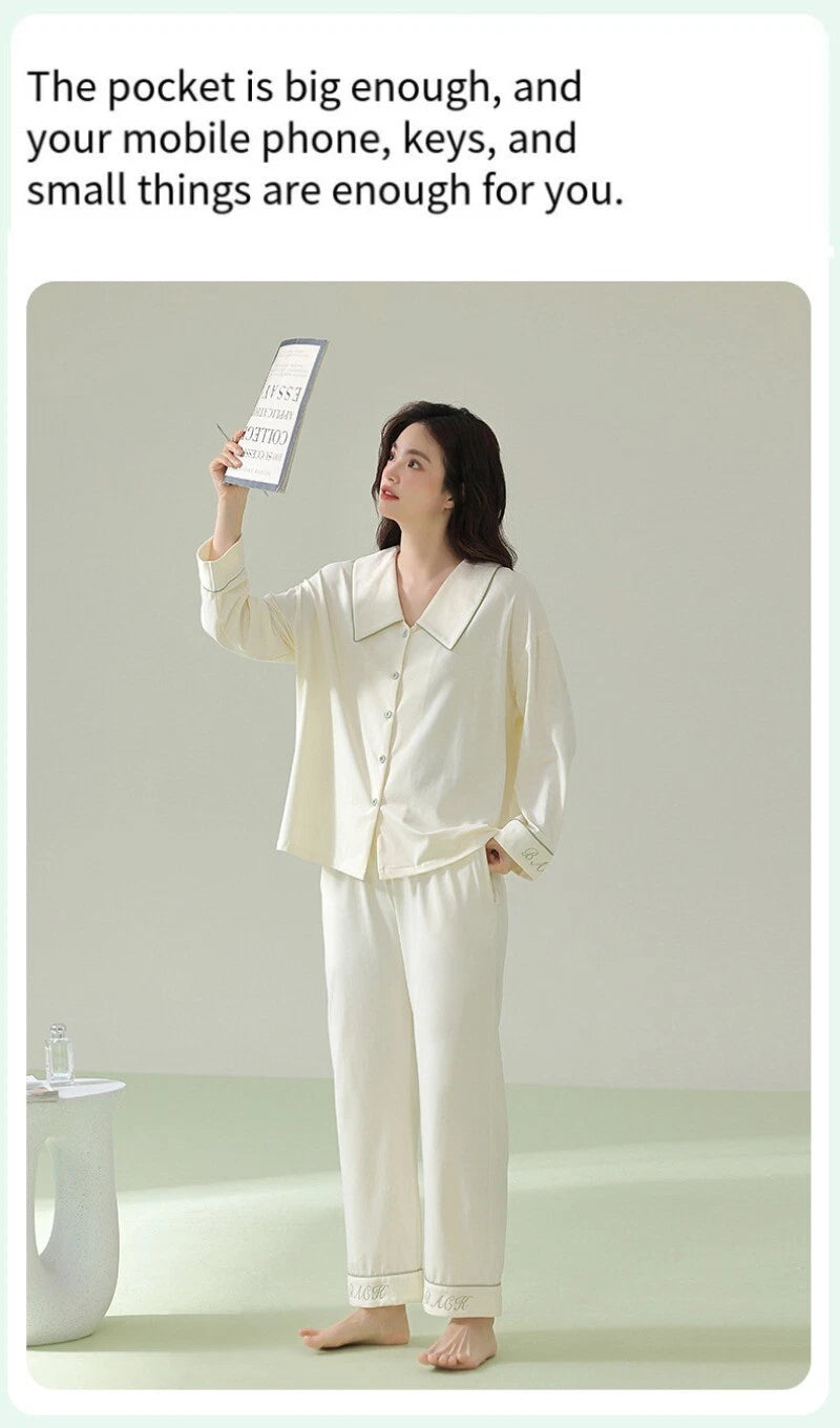 New Women's Long Sleeve Homewear Antibacterial Comfortable Cotton Sleepwear Set