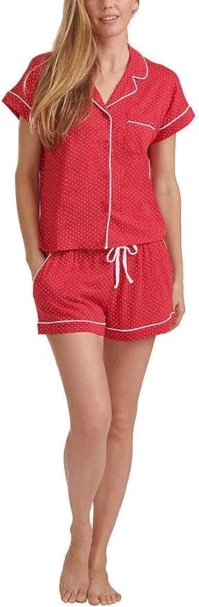Tommy Hilfiger Womens 2 Piece Pajama Shorts Set(Red Dot,S-M-XL)