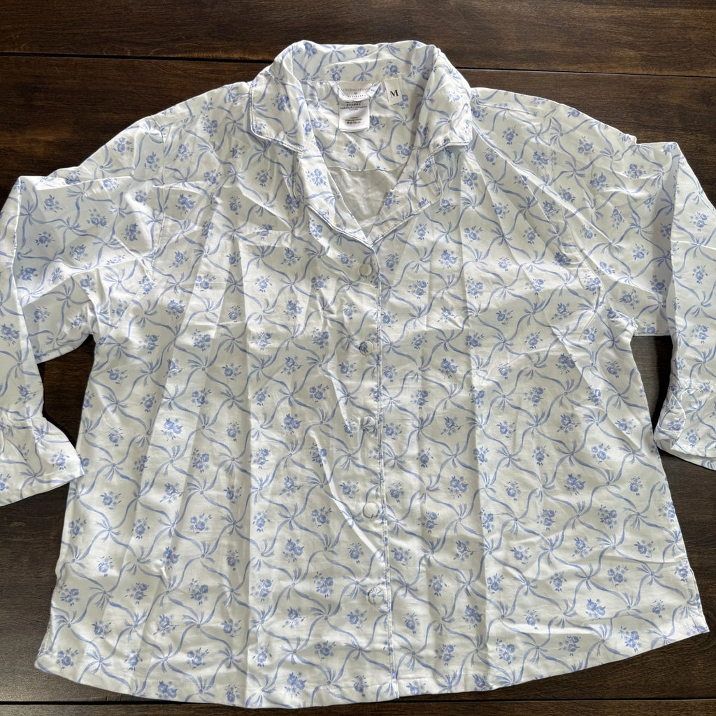 POTTERY BARN LoveShackFancy FLORAL TRELLIS SATEEN PAJAMA SET~PINK & BLUE AVAIL