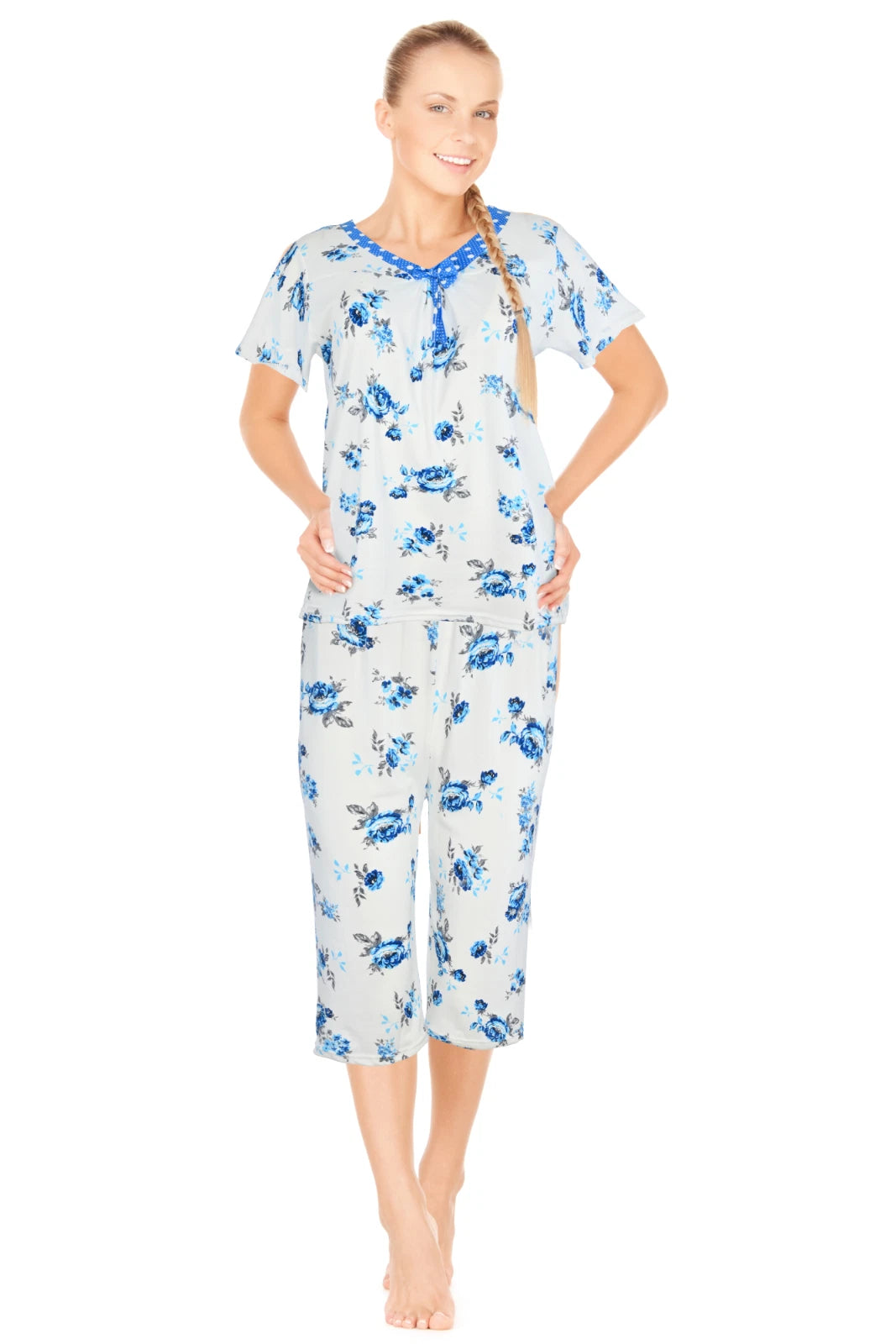 JEFFRICO Womens Capri Pajama Set 2 Piece Short Sleeve Top & Capri Pants  801C