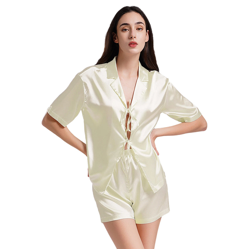 Women Nightwear Ice Cool Pajamas Set Silky Satin Sleepwear Soft Homewear Pants