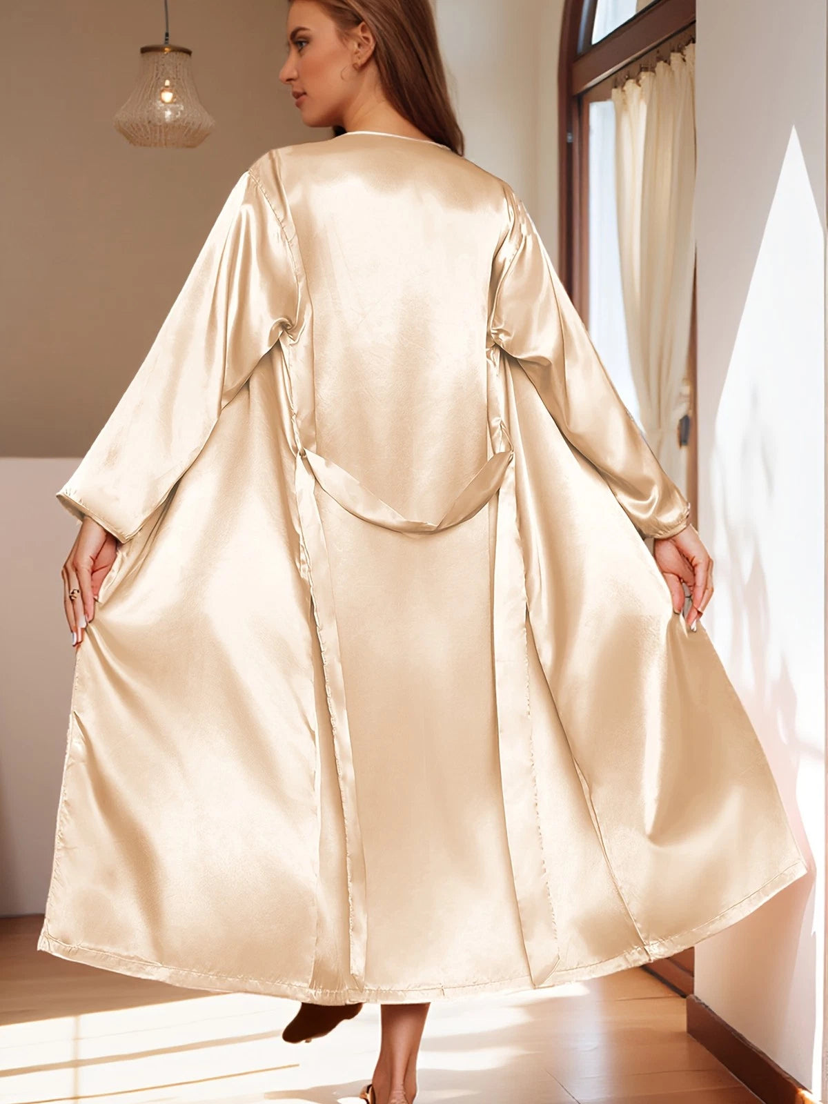 Women's satin silk robe dress sleepwear underwear long nightgown sleepwear