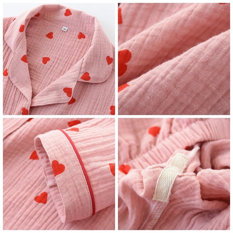 Japanese Women 100% Gauze Cotton Pajamas Set Long Sleeve Sleepwear Nightwear New