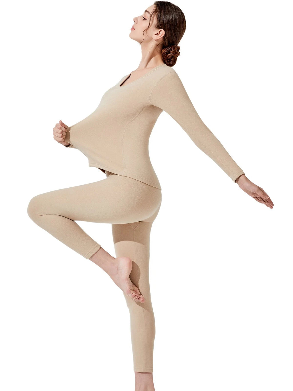 Women's 2PCS Cashmere Silk Thermal Underwear Pajamas Set Long Sleeve Top Bottom