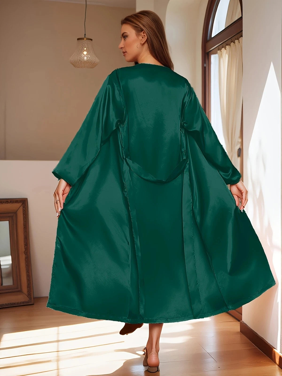 Women's satin silk robe dress sleepwear underwear long nightgown sleepwear