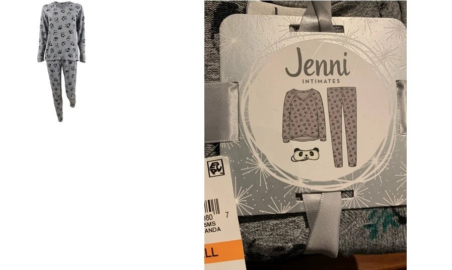 Jenni by Jennifer Moore Knit 3 Piece Pajama Set Grey Tossed Panda  S