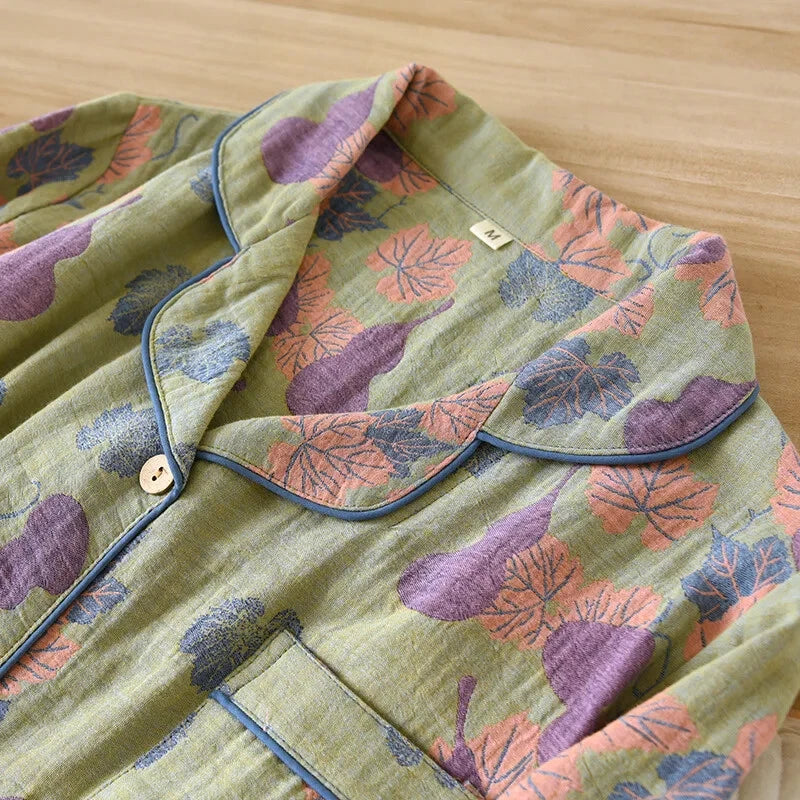 2024 Japan Spring and Autumn Women's pajamas set 100% cotton retro two-piece set