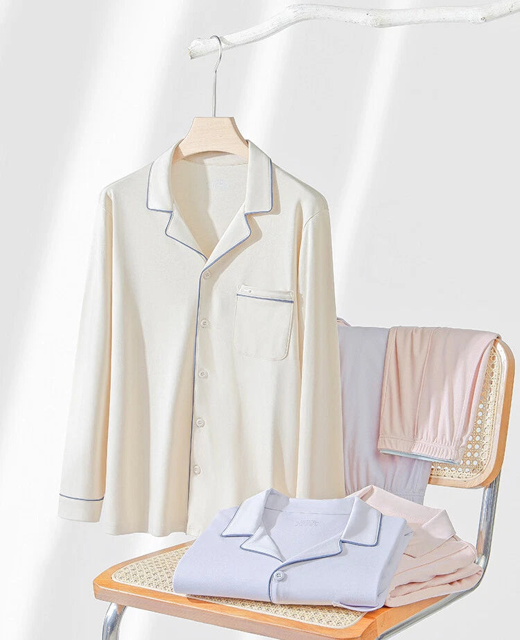 Women Antibacterial Pajamas Set Long Sleeve Dust Mite Resistant Long Pants-