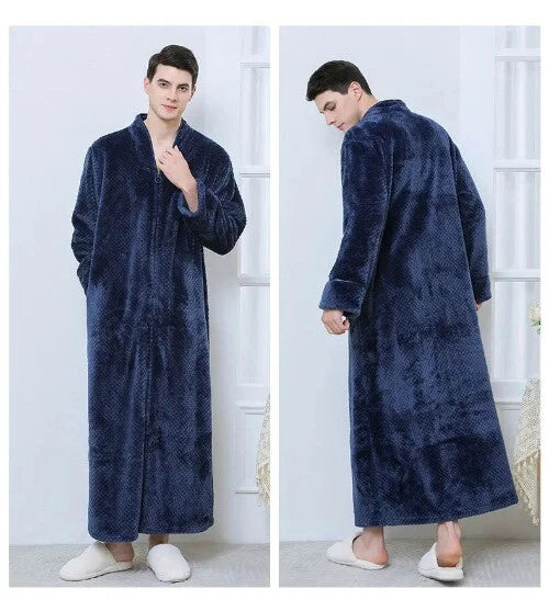 New Zipper Nightgown Flannel Nightgown Autumn Sleepwear Solid Color  Bathrobe