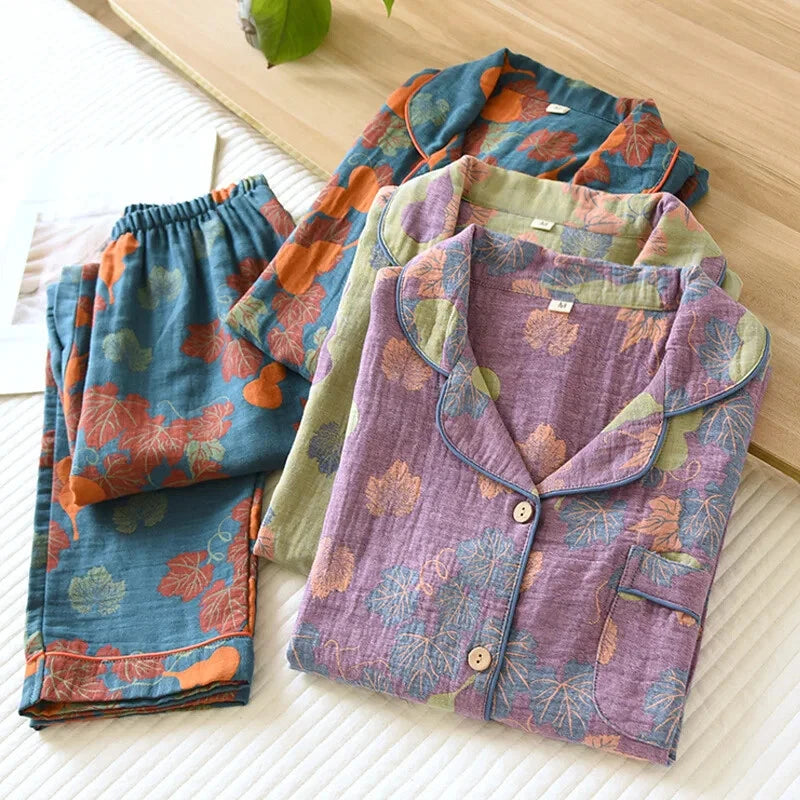2024 Japan Spring and Autumn Women's pajamas set 100% cotton retro two-piece set