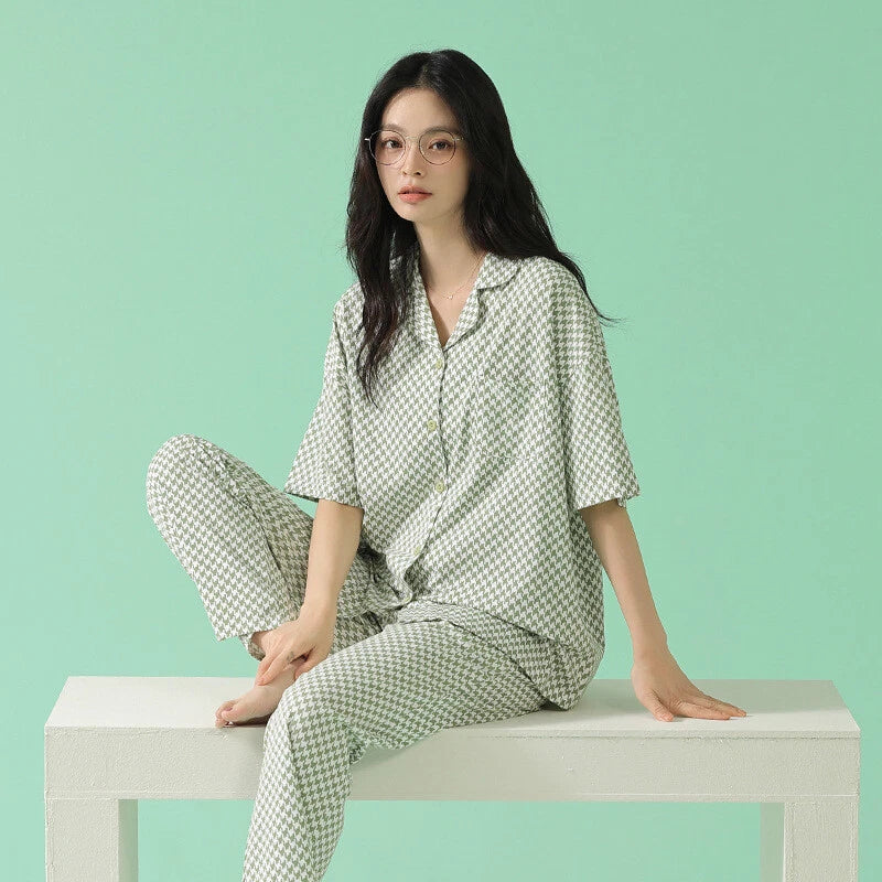 Fashion Women's Pajamas Set Short Sleeve Cool Antibacterial Comfortable Homewear Homewear-