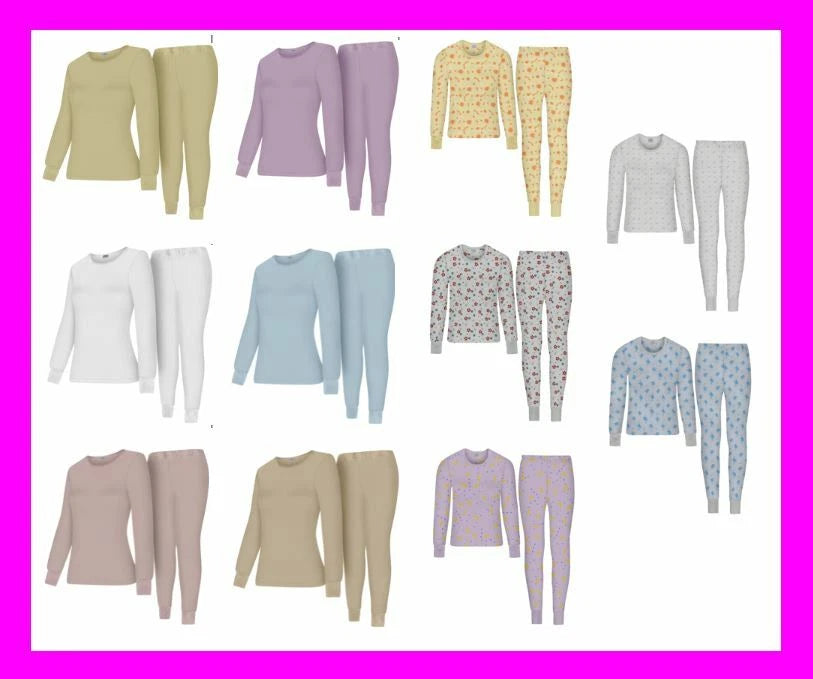 WOMEN'S Thermal TOP & BOTTOM SET Waffle Knit Long Johns Warm Underwear PJ'S 2pcs