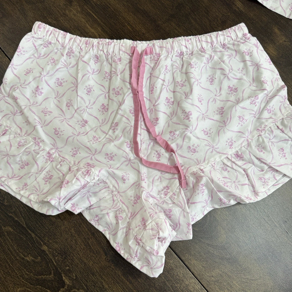 POTTERY BARN LoveShackFancy FLORAL TRELLIS SATEEN PAJAMA SET~PINK & BLUE AVAIL