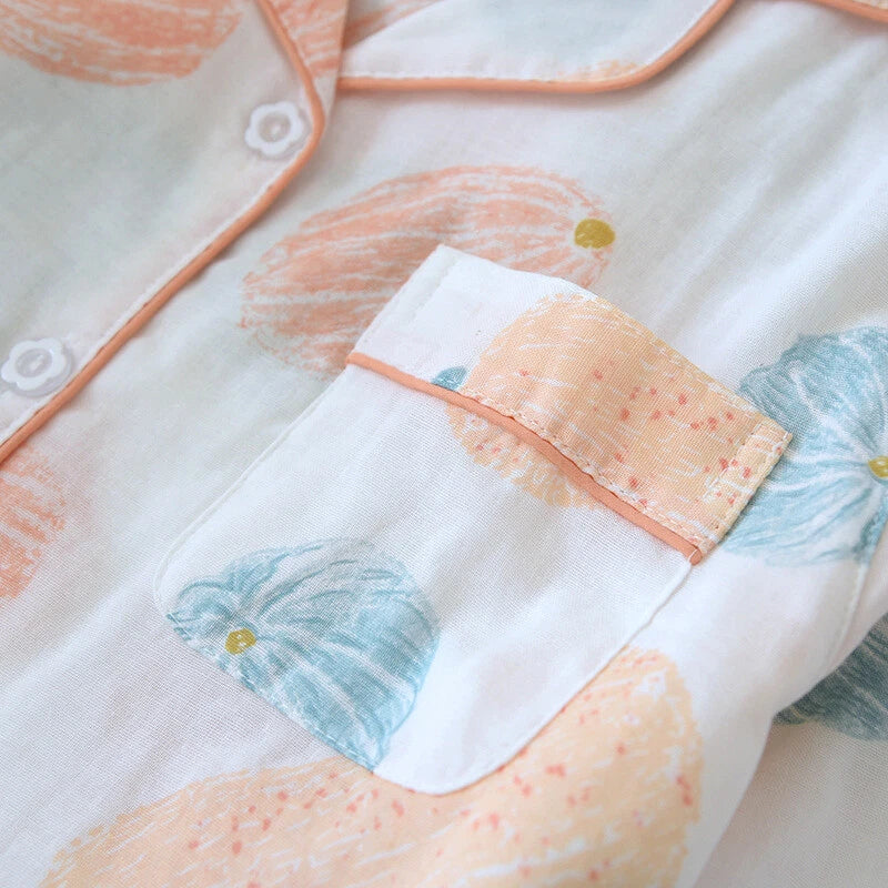 Women Pajamas Set 100% Cotton Printed Sleepwear Casual Nightwear Gauze Home Wear