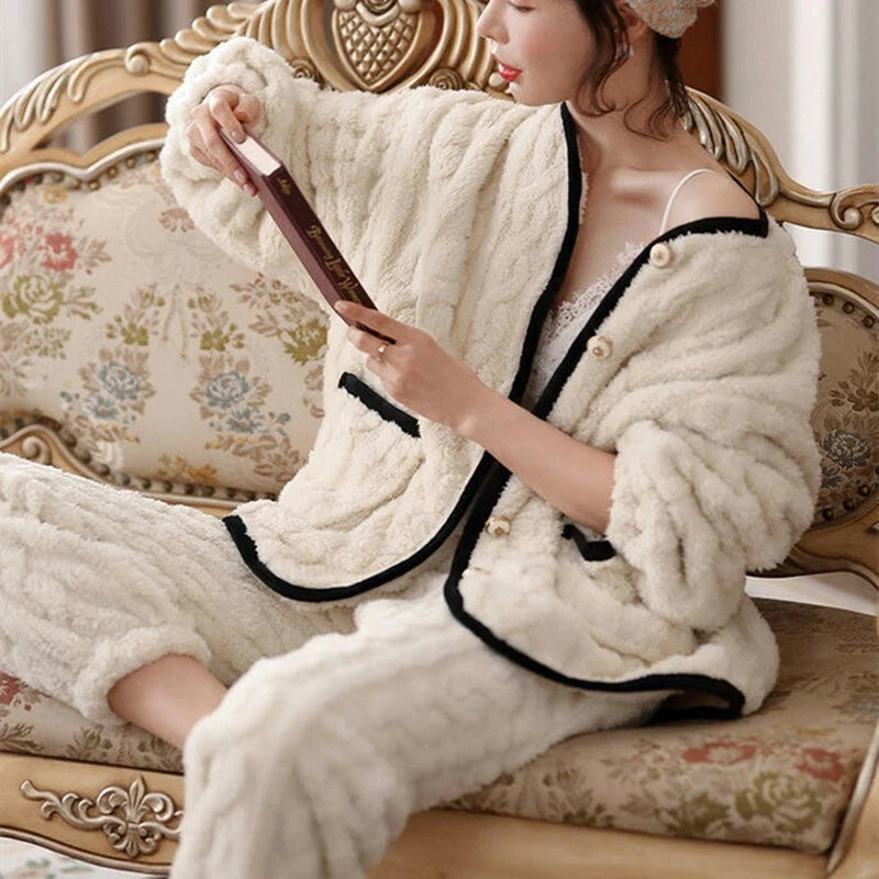 Princess coral velvet pajamas women Nightwear sweet Warm home service suit new