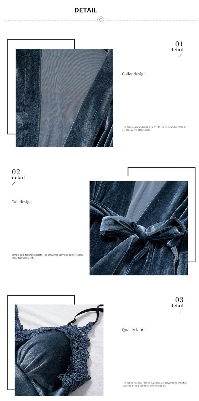 Velour Home Clothing 4pcs Sleep Set Intimate Lingerie Women Pajamas Long Sleeve