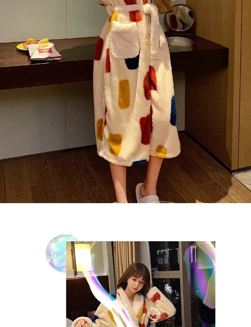 Coral Fleece Nightgown Women Flannel Plus Velvet Princess Sweet Bathrobe Pajamas